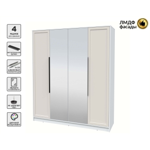 Шкаф распашной Тренд КТ-Ш4 (з) (Белый платинум ЛДСП/ Кашемир ЛМДФ) Ш1800 В2128 Г..